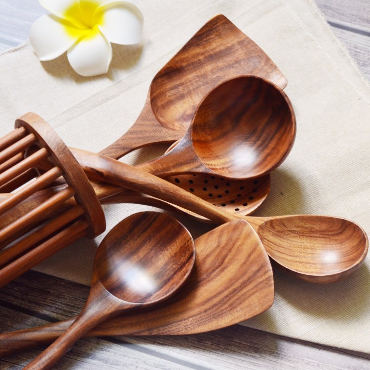 High quality natural teak wood utensil set Utensil Manufacturers